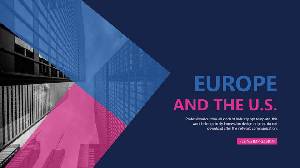 藍色和粉色扁平設計的歐美商務PPT模板