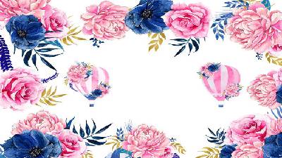 藍色和粉紅色的藝術花卉的PPT背景圖片