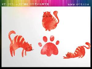三隻帶腳印的紅貓PPT素材