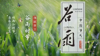 春雨背景谷雨节介绍PPT模板