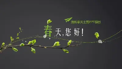 简洁绿色枝条背景的春天你好PPT模板