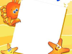 螃蟹 海星 卡通邊框 PPT背景圖片