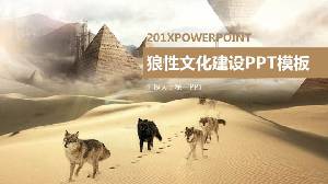 狼性公司團隊文化PPT模板與沙漠狼群背景