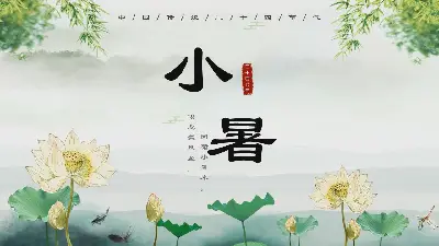 小暑節氣PPT模板，有工筆畫的荷花背景