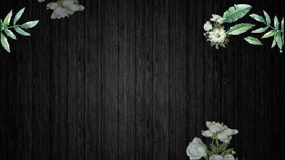 黑色木纹绿叶花朵PPT背景图片