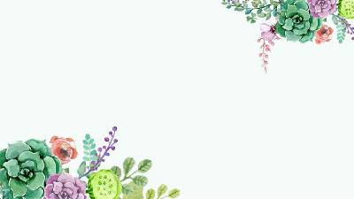 新鲜的水彩风格的植物和花的PPT背景图片