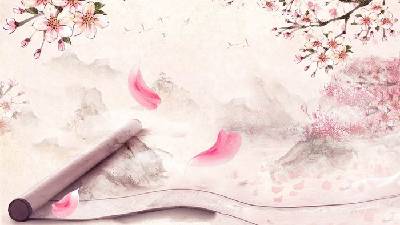 粉紅色美麗的桃花PPT背景圖片
