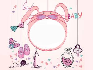 粉紅色的卡通兔子邊框PPT背景圖片