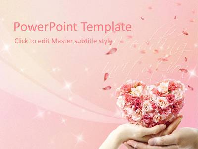 粉红玫瑰背景的浪漫婚礼PPT模板