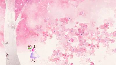 兩張粉色唯美手繪櫻花PPT背景圖片
