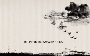 舟行江上水墨古典中國風PPT背景圖片