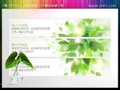 5張清新綠葉裝飾的PPT文本框素材