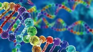 彩色的DNA基因链PPT背景图片