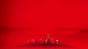 两张红色简洁建筑剪影PPT背景图片