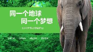 以森林大象为背景的世界动物日主题教室PPT模板