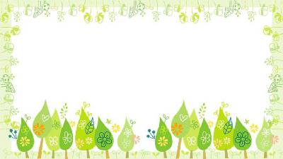 綠色清新的卡通樹木植物邊框PPT背景圖片