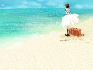 海邊沙灘上的女孩PPT背景圖片