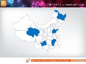 蓝色可编辑的中国地图PPT图