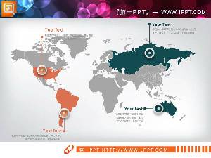 綠灰橙三色世界地圖PPT圖表