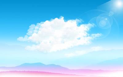 蓝天白云和紫色山脉PPT背景图片