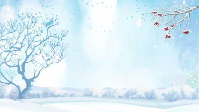 藍色插圖風格的冬雪PPT背景圖片