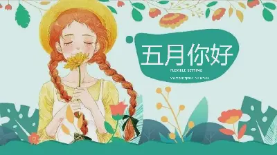 《你好，五月》PPT模板與新鮮插圖女孩背景