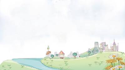 卡通城鎮建築PPT背景圖片