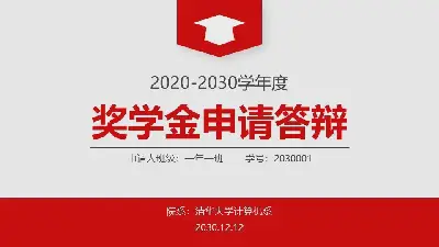 红色简单的大学奖学金申请辩护PPT模板