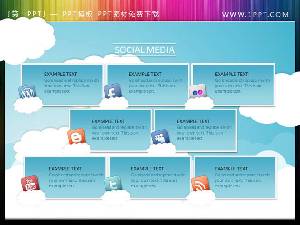 社交网络背景上的蓝天白云PPT文本框素材