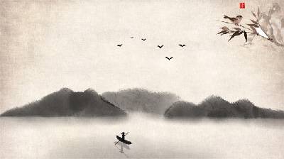 六張水墨山水畫古典中國風PPT背景圖片