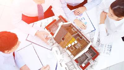 建築圖紙房屋模型PPT背景圖片