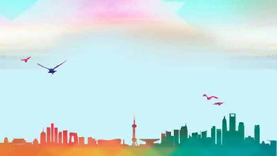三張彩色的新鮮城市剪影PPT背景圖片