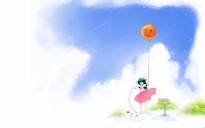 藍天白雲下放氣球的女孩PPT背景圖片
