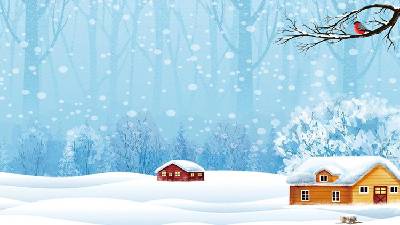 两个卡通冬季森林小房子PPT背景图片