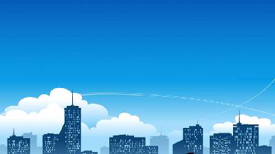 藍色卡通扁平化城市建築PPT背景圖片