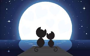 月光下的兩隻小貓 PPT背景圖片
