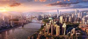 國外高樓聳立的現代城市與橋樑PPT背景圖片