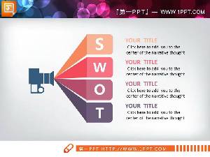 投影机图标装饰的SWOT幻灯片图