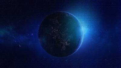 三個藍色星空的星球PPT背景圖片