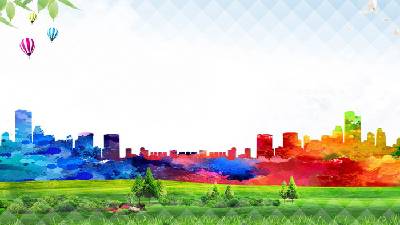 多彩渲染的城市剪影PPT背景图片