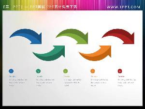三種顏色的五個數據項的PPT箭頭材料