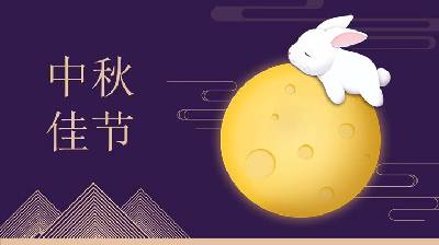 可爱的卡通玉兔月亮背景中秋节PPT模板
