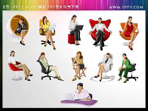 11张彩色的坐着的职场女性PPT插图素材