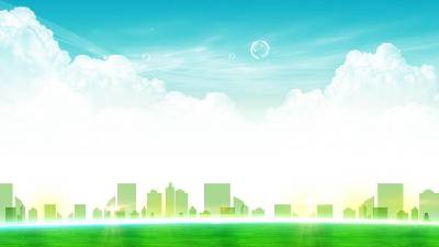 新鮮的藍天白雲城市剪影PPT背景圖片