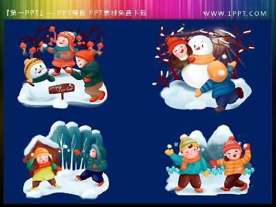 四个卡通雪人打雪仗PPT素材