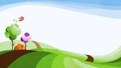 兩個藍天白雲草地的卡通PPT背景圖片