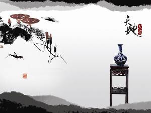 一組中國水墨畫背景的古典中國風PPT背景圖片