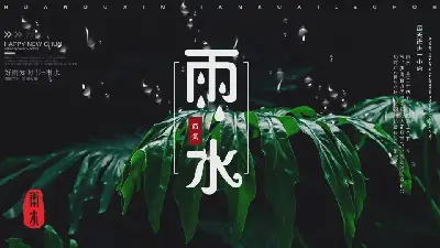 有雨滴和绿叶背景的雨节PPT模板