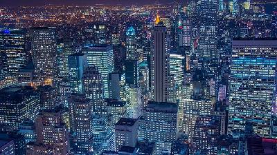 藍色發達城市夜景PPT背景圖片