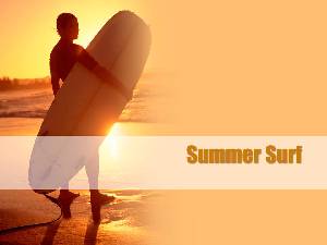 夏季衝浪幻燈片模板，金色海灘背景